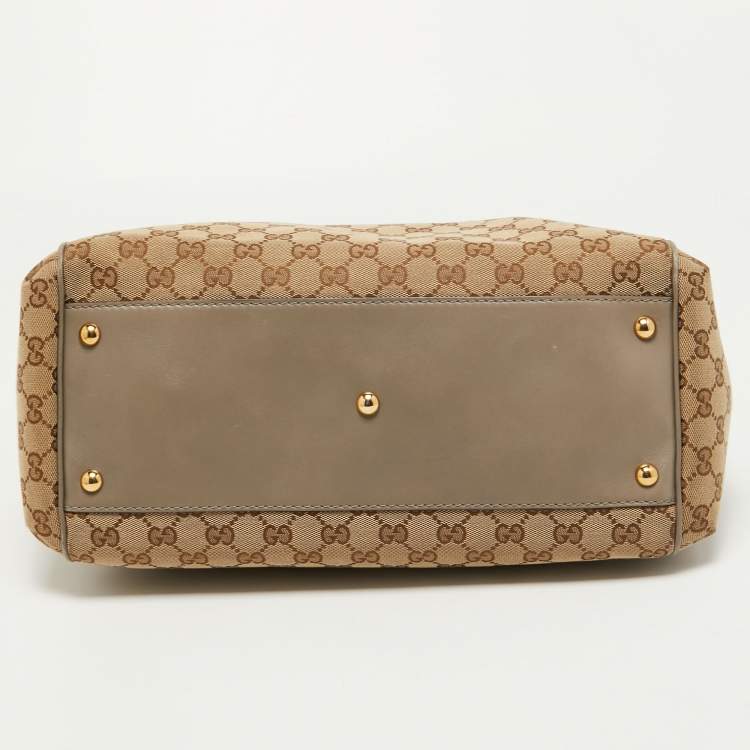Pre Owned Gucci Beige/Grey GG Canvas and Leather Scarlett Interlocking G Satchel