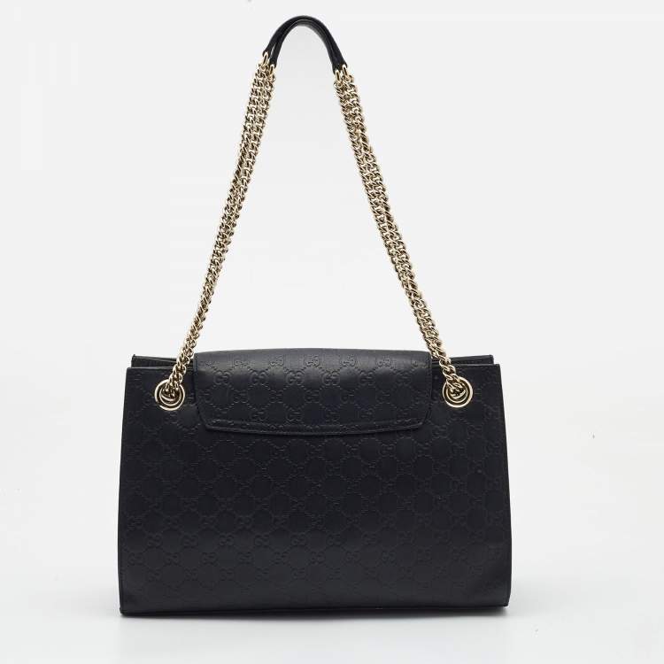 Pre Owned Gucci Black Guccissima Leather Large Emily Chain Shoulder Bag