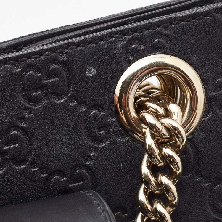 Pre Owned Gucci Black Guccissima Leather Large Emily Chain Shoulder Bag