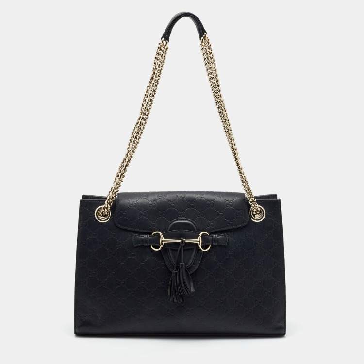Gucci Black Guccissima Leather Large Emily Chain Shoulder Bag Gucci ...