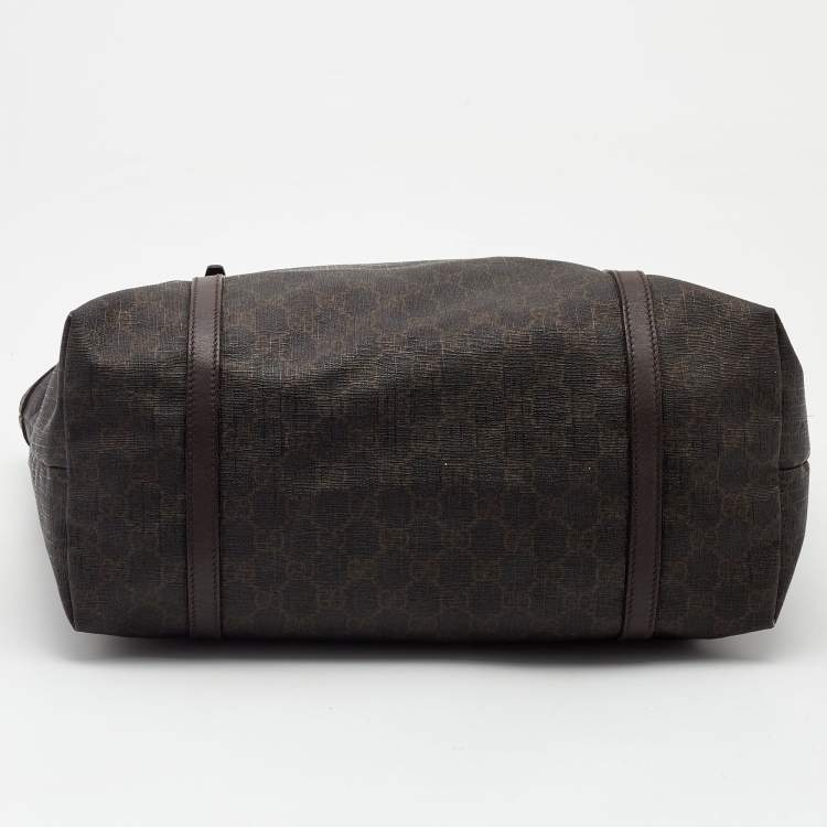 Pre Owned Gucci Dark Brown GG Supreme Canvas and Leather Medium Nice Tote