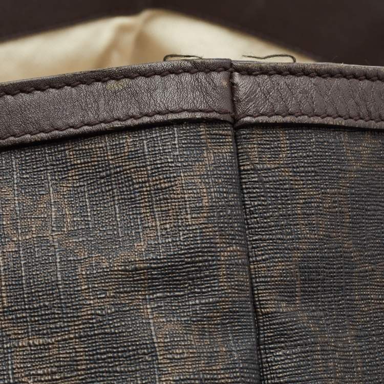 Pre Owned Gucci Dark Brown GG Supreme Canvas and Leather Medium Nice Tote