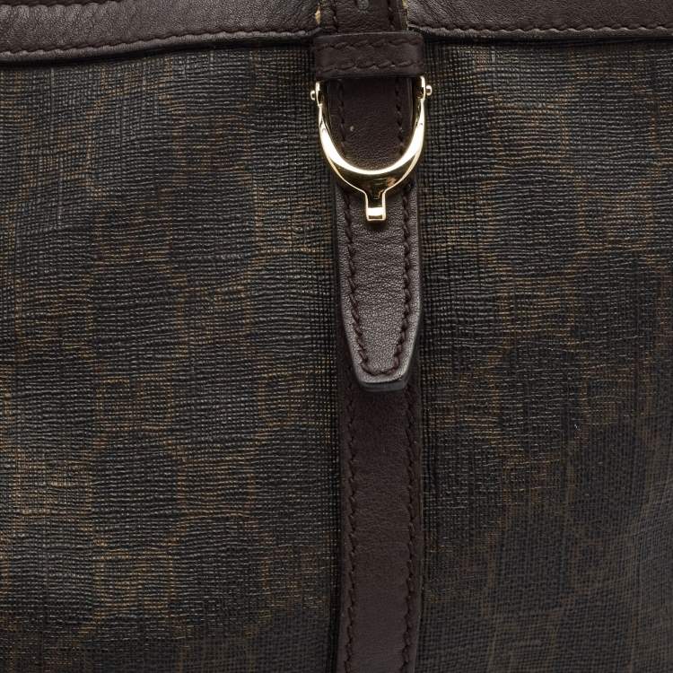 Pre Owned Gucci Dark Brown GG Supreme Canvas and Leather Medium Nice Tote
