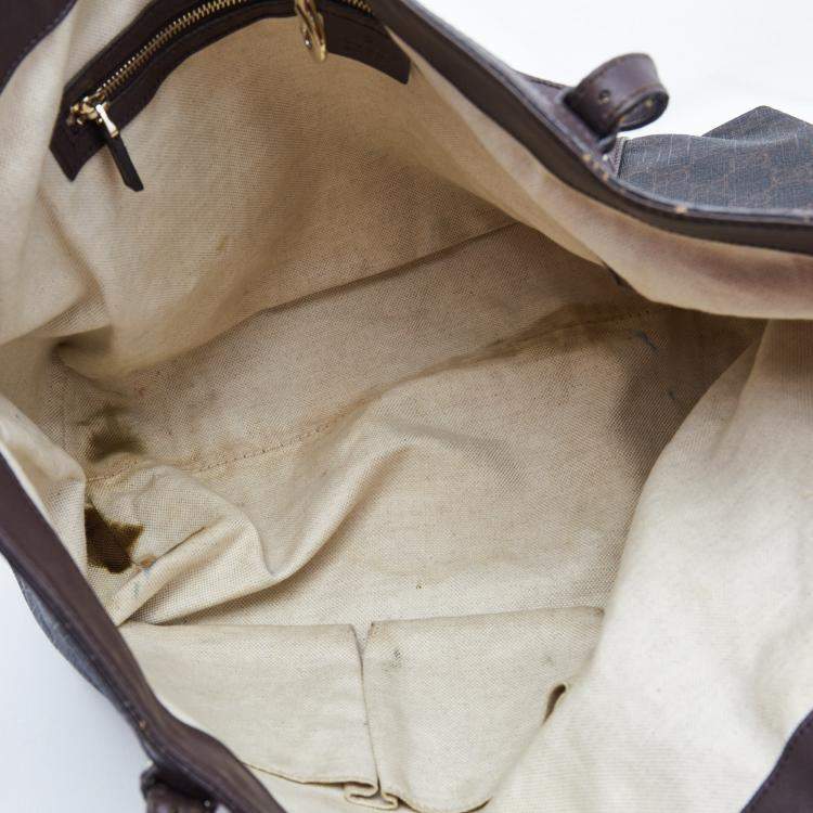 Pre Owned Gucci Dark Brown GG Supreme Canvas and Leather Medium Nice Tote
