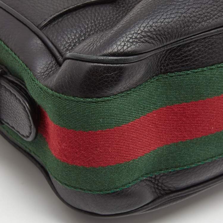 Pre Owned Gucci Black Leather Small Web Horsebit Heritage Hobo