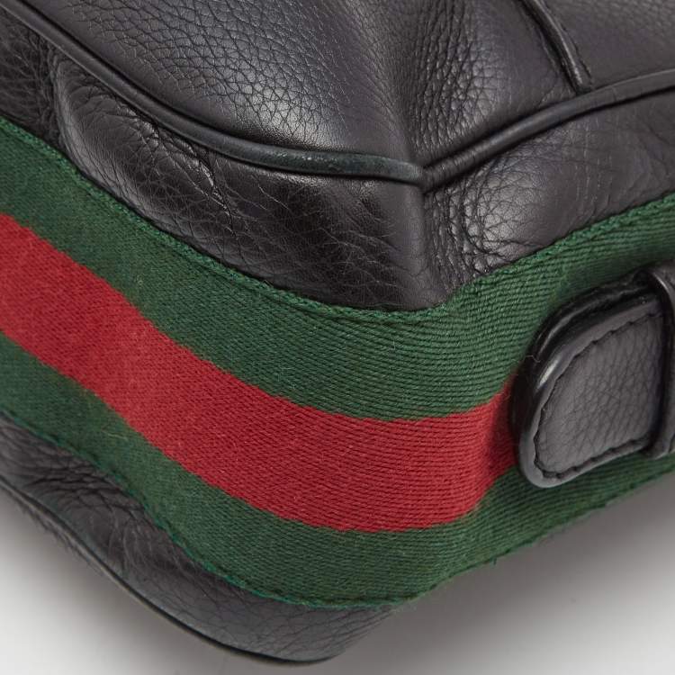 Pre Owned Gucci Black Leather Small Web Horsebit Heritage Hobo