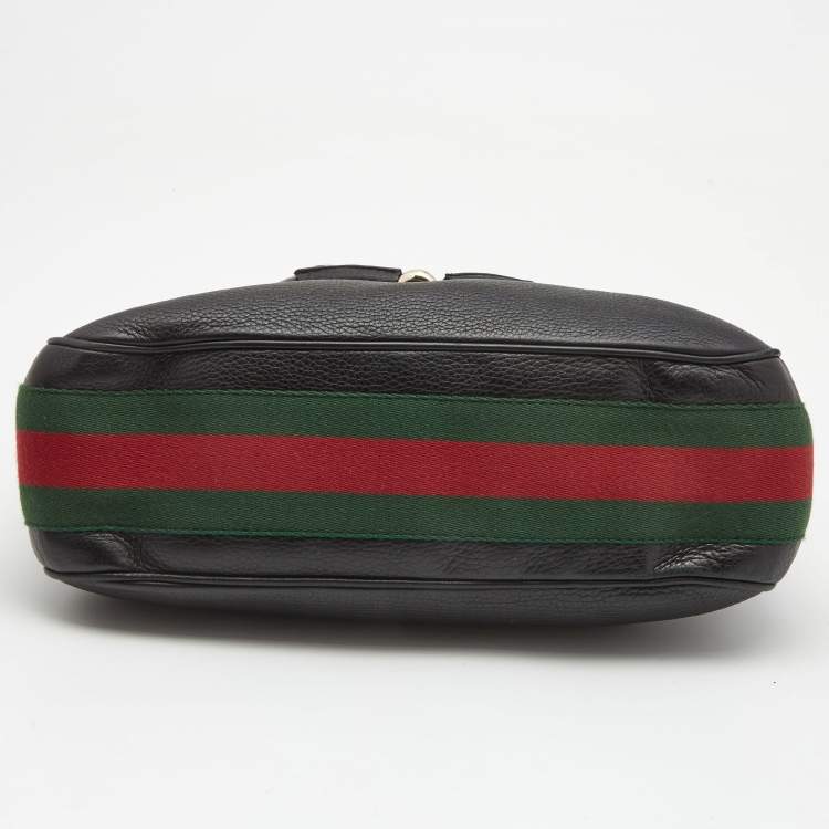 Pre Owned Gucci Black Leather Small Web Horsebit Heritage Hobo