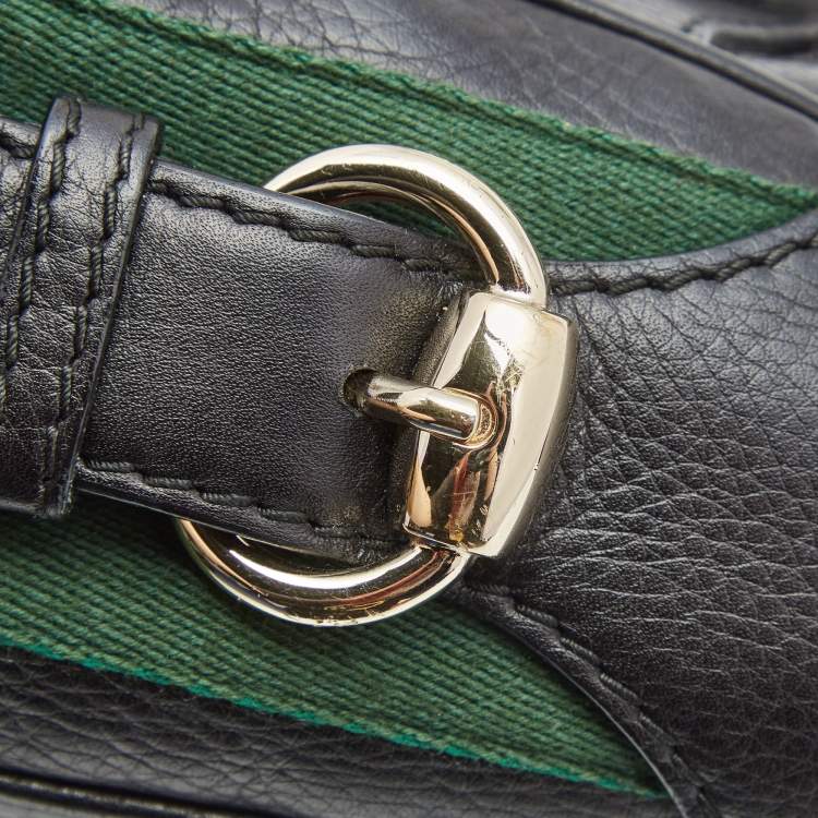 Pre Owned Gucci Black Leather Small Web Horsebit Heritage Hobo