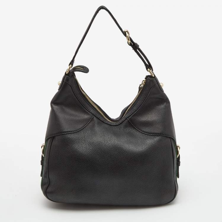 Pre Owned Gucci Black Leather Small Web Horsebit Heritage Hobo