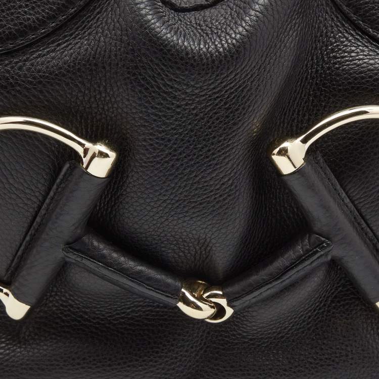 Pre Owned Gucci Black Leather Small Web Horsebit Heritage Hobo