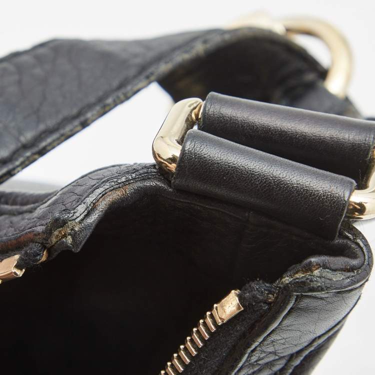 Pre Owned Gucci Black Leather Small Web Horsebit Heritage Hobo