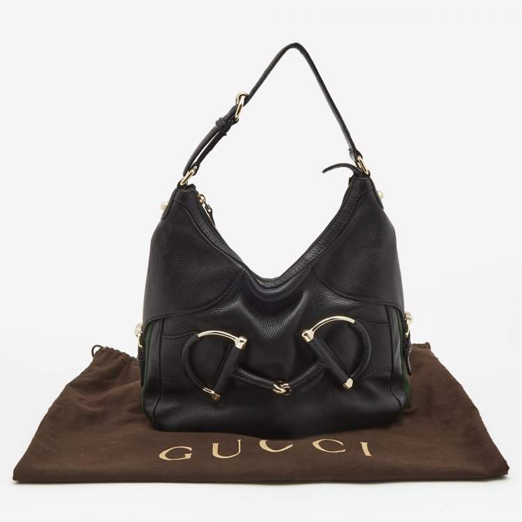 Pre Owned Gucci Black Leather Small Web Horsebit Heritage Hobo