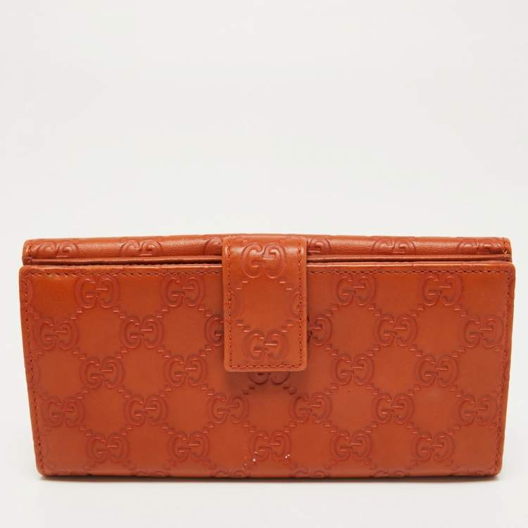 Pre Owned Gucci Orange Guccissima Leather Long Wallet