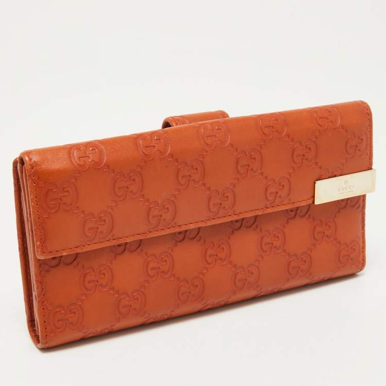 Pre Owned Gucci Orange Guccissima Leather Long Wallet