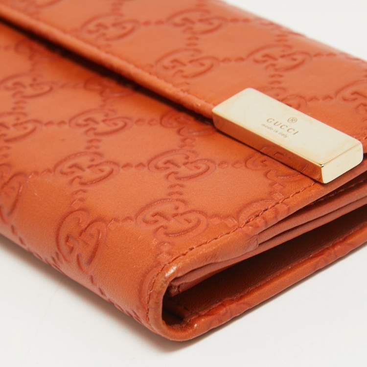 Pre Owned Gucci Orange Guccissima Leather Long Wallet