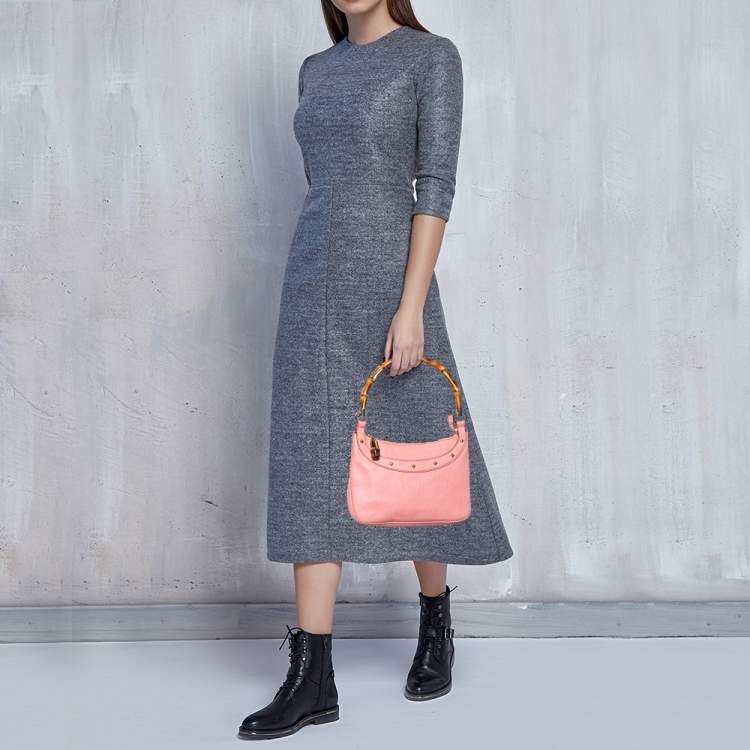 Pre Owned Gucci Light Pink Leather Anita Bamboo Hobo