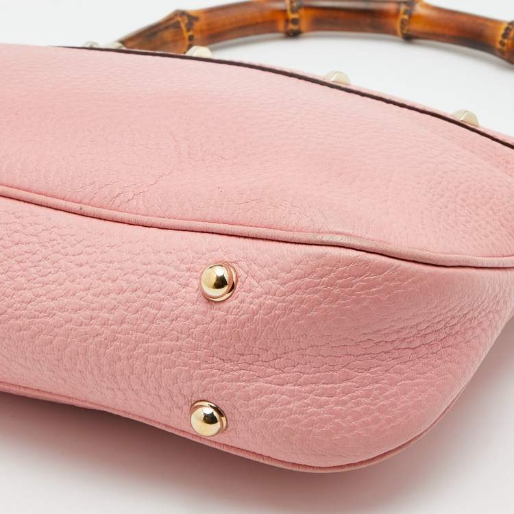 Pre Owned Gucci Light Pink Leather Anita Bamboo Hobo