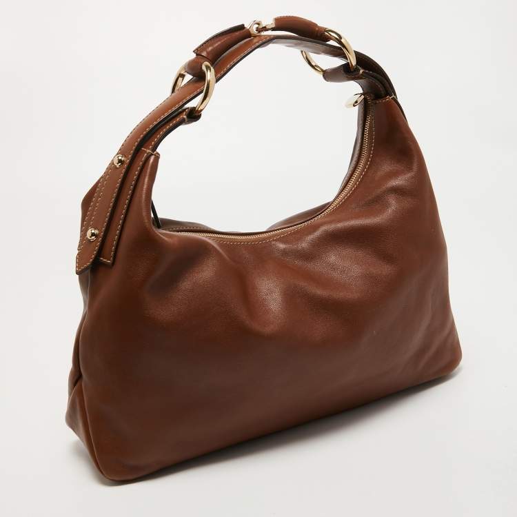 مملوكة مسبقًا Gucci Brown Leather Medium Horsebit Handle Hobo 