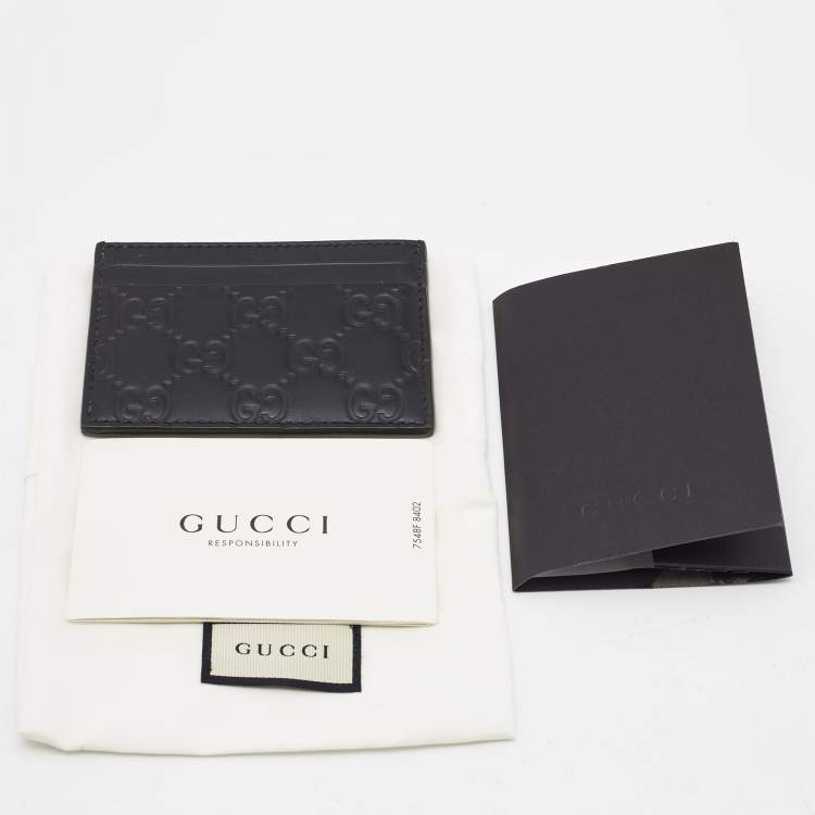 Pre Owned Gucci Black Guccissima Leather Card Holder 