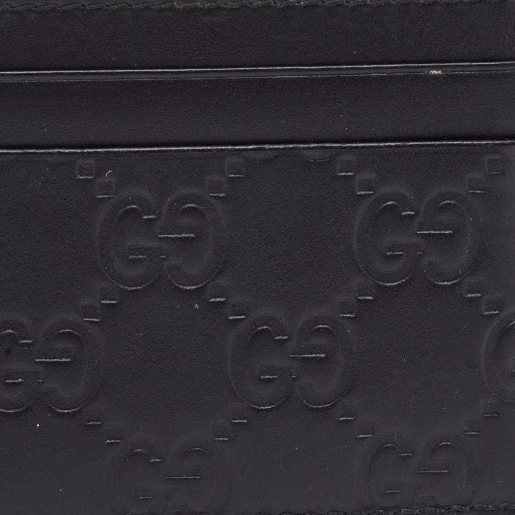 Pre Owned Gucci Black Guccissima Leather Card Holder 