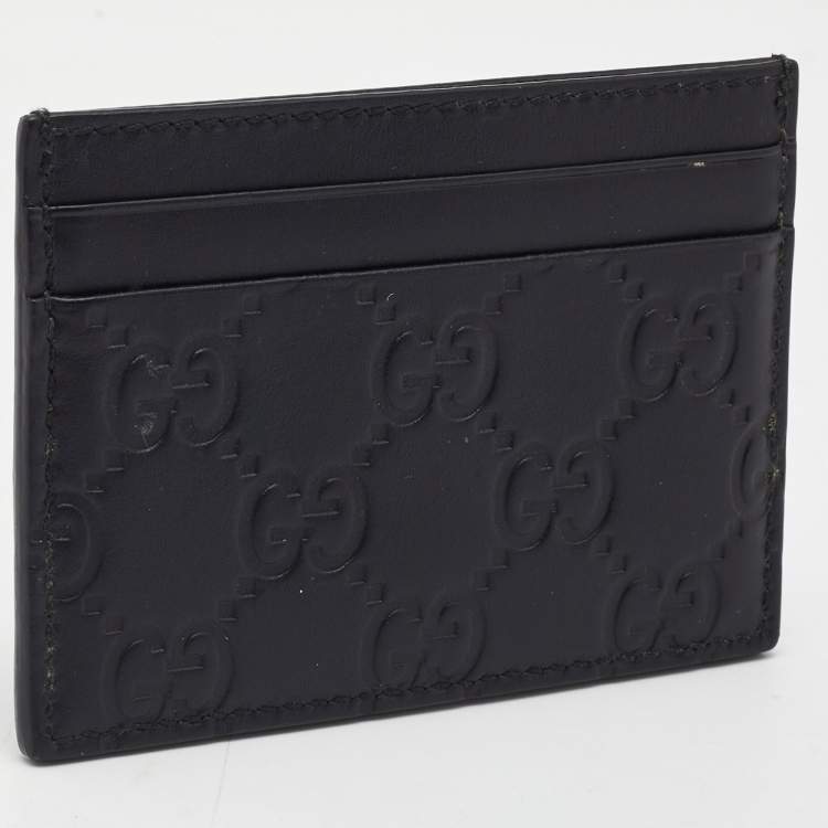Pre Owned Gucci Black Guccissima Leather Card Holder 