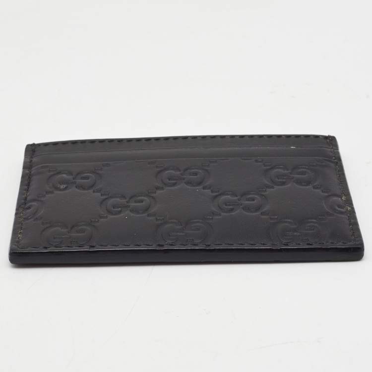 Pre Owned Gucci Black Guccissima Leather Card Holder 