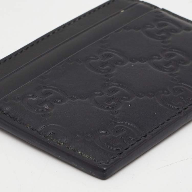 Pre Owned Gucci Black Guccissima Leather Card Holder 