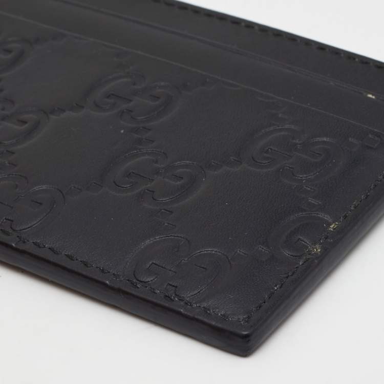 Pre Owned Gucci Black Guccissima Leather Card Holder 