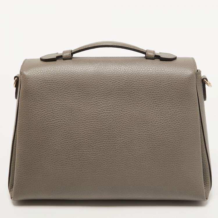 Pre Owned Gucci Grey Leather Medium Interlocking G Top Handle Bag