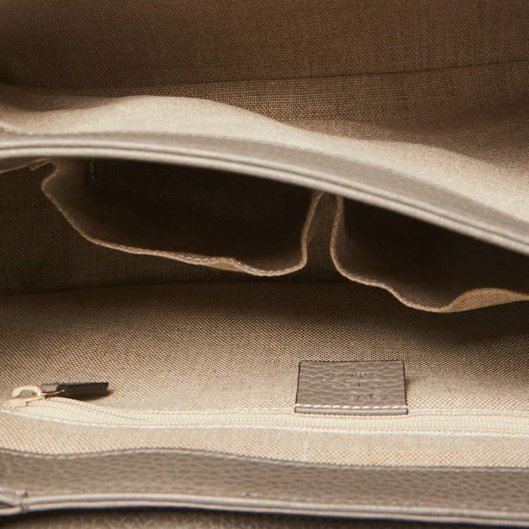 Pre Owned Gucci Grey Leather Medium Interlocking G Top Handle Bag