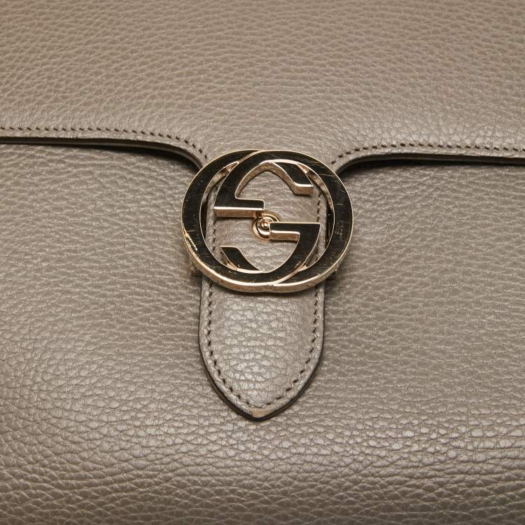 Pre Owned Gucci Grey Leather Medium Interlocking G Top Handle Bag