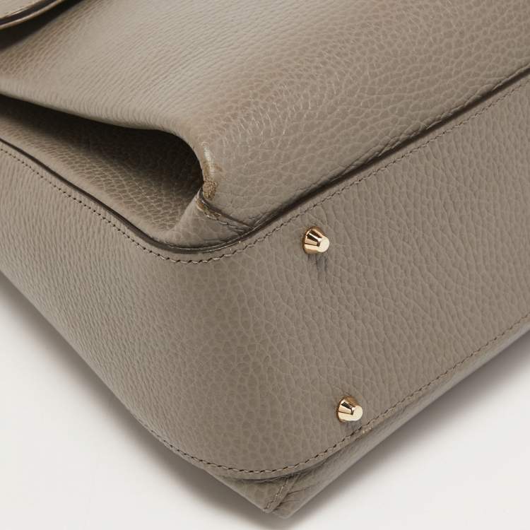 Pre Owned Gucci Grey Leather Medium Interlocking G Top Handle Bag
