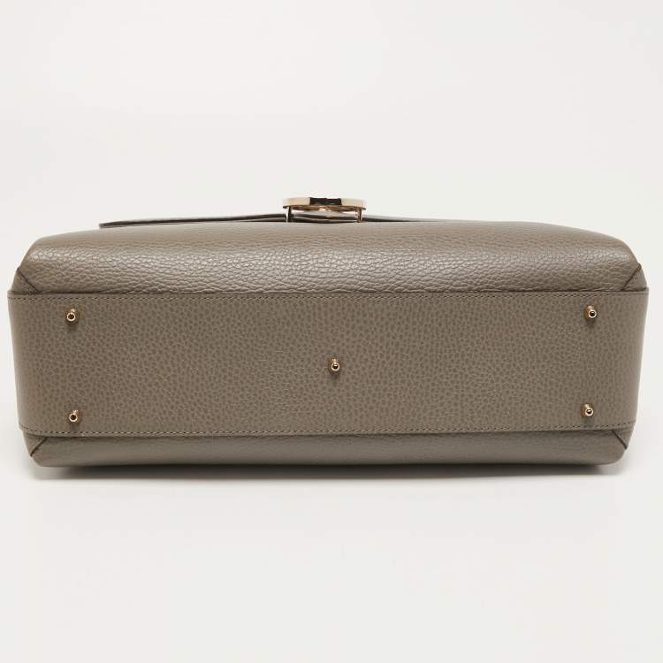 Pre Owned Gucci Grey Leather Medium Interlocking G Top Handle Bag