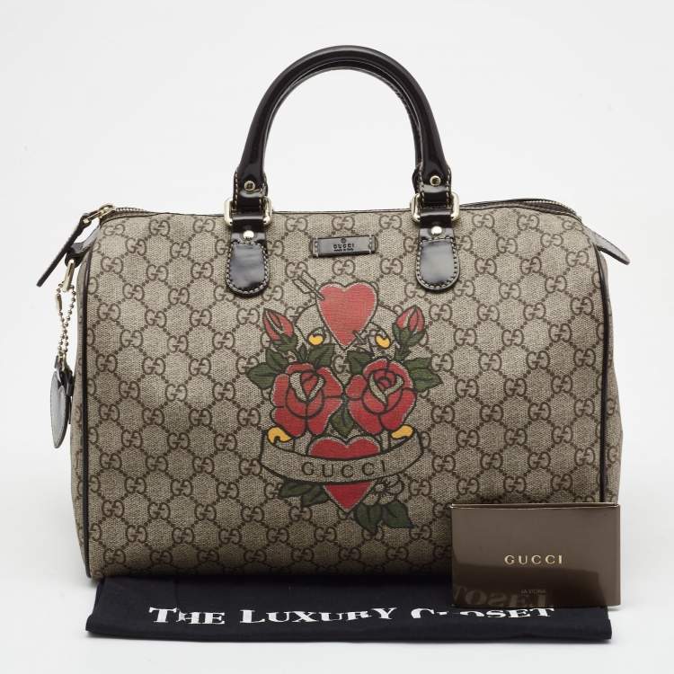 مملوكة مسبقًا Gucci Beige/Ebony GG Supreme Canvas Medium Tattoo Heart Joy Boston Bag