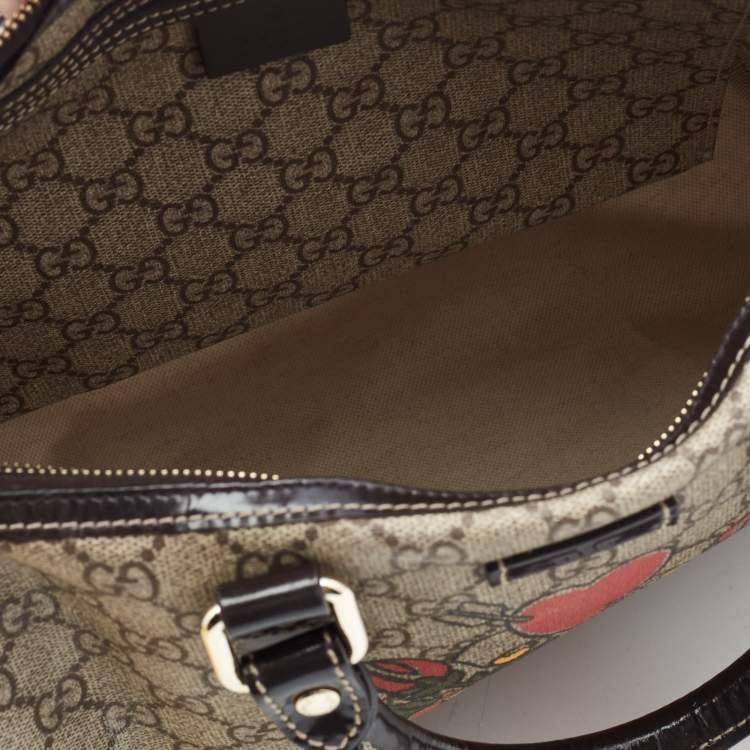 مملوكة مسبقًا Gucci Beige/Ebony GG Supreme Canvas Medium Tattoo Heart Joy Boston Bag