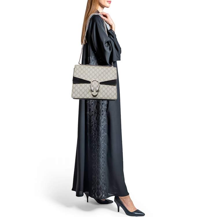 Gucci Black/Beige GG Supreme Canvas and Suede Medium Dionysus Shoulder Bag  Gucci