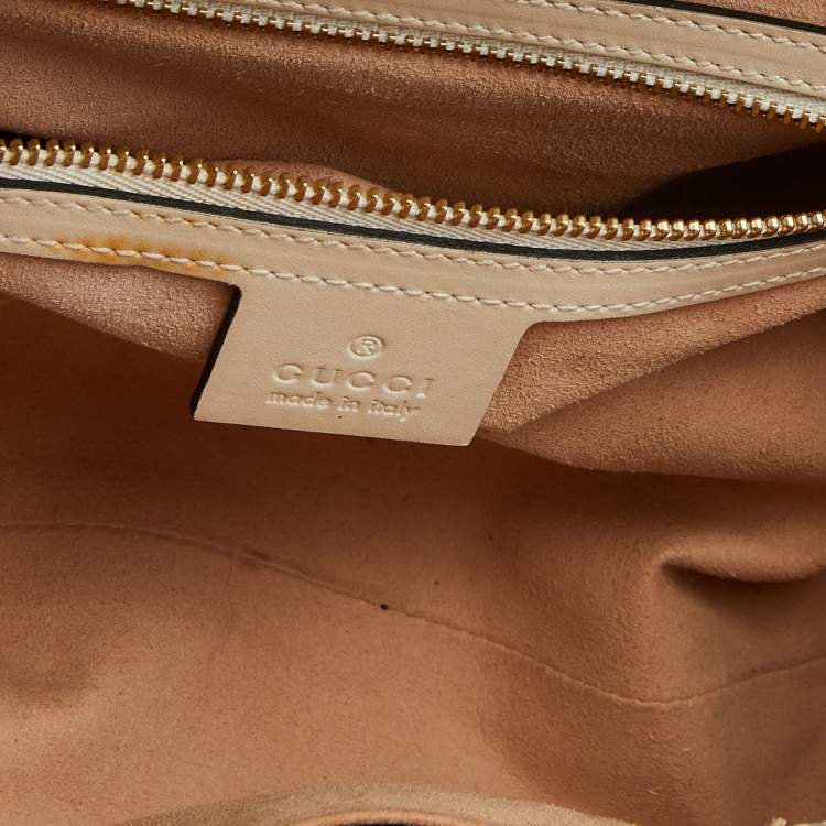 Pre Owned Gucci Off White/Black Guccissima Leather Small Padlock Top Handle Bag