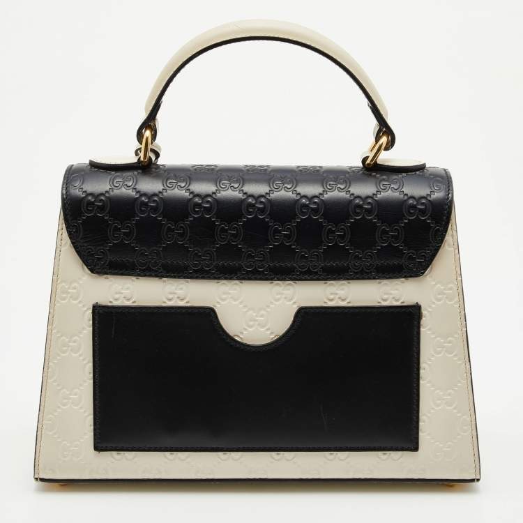 Pre Owned Gucci Off White/Black Guccissima Leather Small Padlock Top Handle Bag
