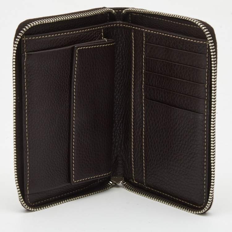 Pre Owned Gucci Beige/Brown GG Canvas and Leather Zip Around Wallet 
