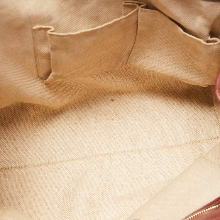 Pre Owned Gucci Red/Beige GG Canvas and Leather Medium Supreme Web Dressage Tote