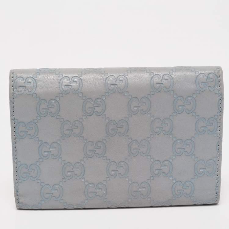 Pre Owned Gucci Light Blue Guccissima Leather Trifold Flap Wallet
