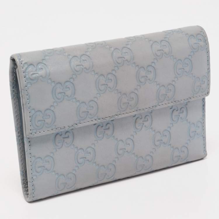 Pre Owned Gucci Light Blue Guccissima Leather Trifold Flap Wallet