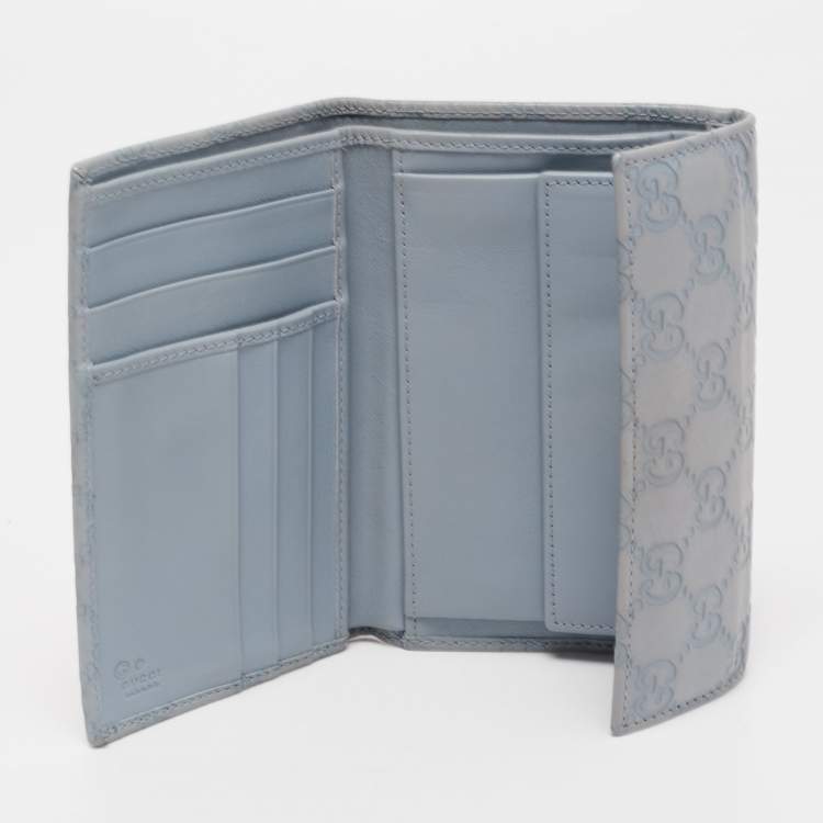 Pre Owned Gucci Light Blue Guccissima Leather Trifold Flap Wallet