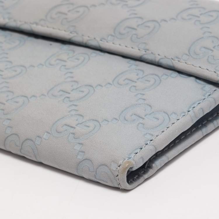 Pre Owned Gucci Light Blue Guccissima Leather Trifold Flap Wallet