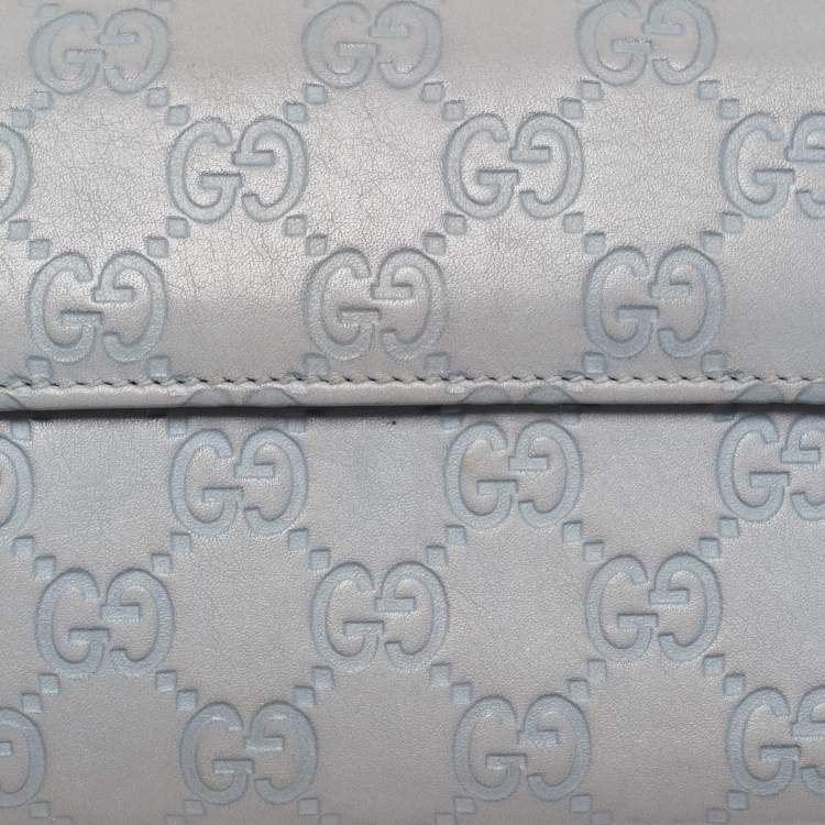 Pre Owned Gucci Light Blue Guccissima Leather Trifold Flap Wallet