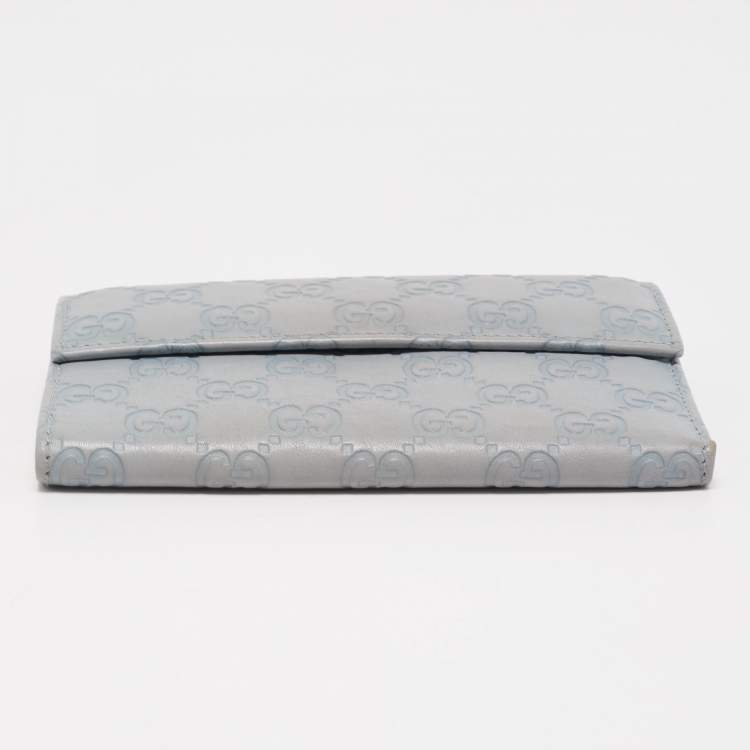 Pre Owned Gucci Light Blue Guccissima Leather Trifold Flap Wallet