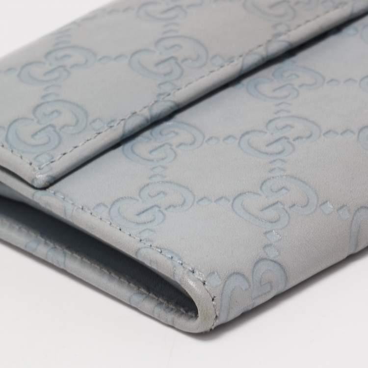 Pre Owned Gucci Light Blue Guccissima Leather Trifold Flap Wallet