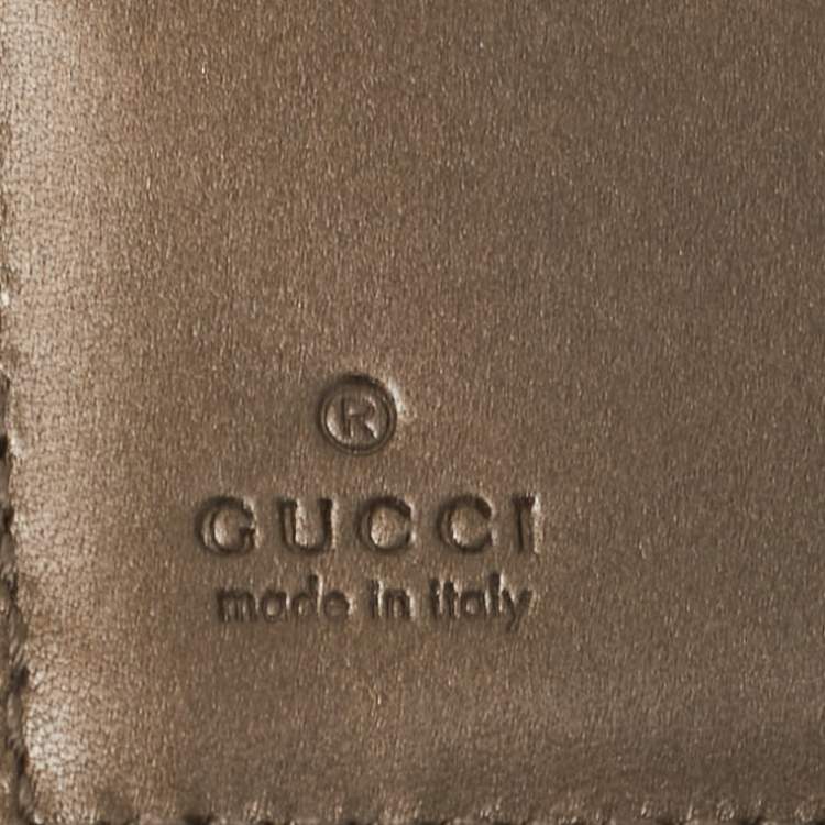Pre Owned Gucci Light Brown Microguccissima Patent Leather Metal Bar French Wallet