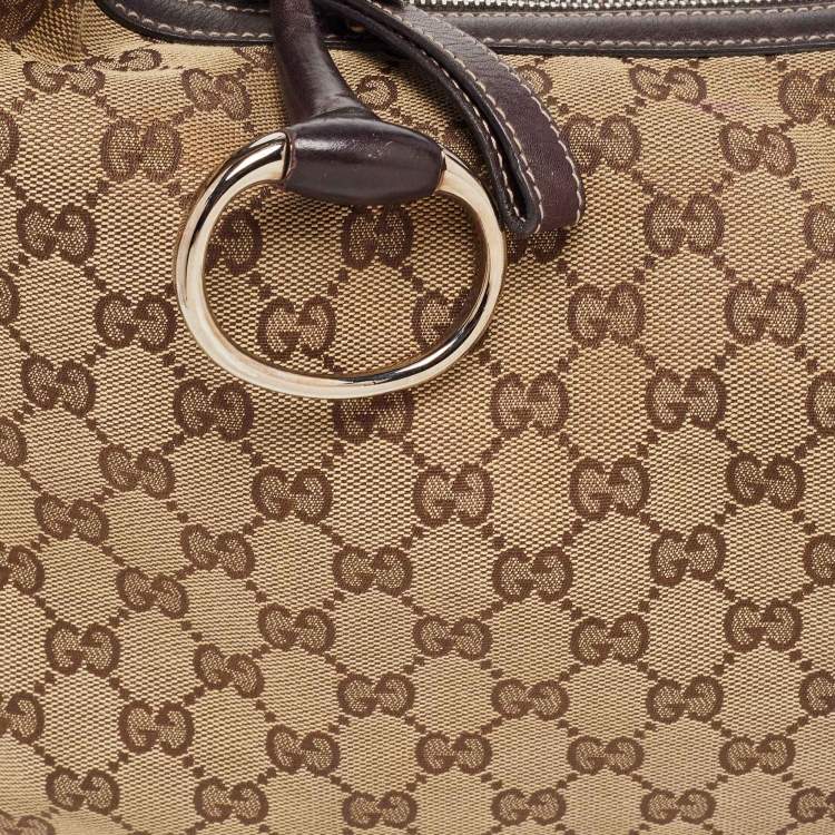 Pre Owned Gucci Brown/Beige GG Canvas Medium Icon Bit Hobo