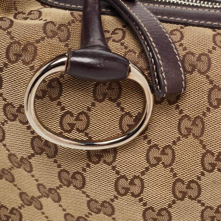Pre Owned Gucci Brown/Beige GG Canvas Medium Icon Bit Hobo